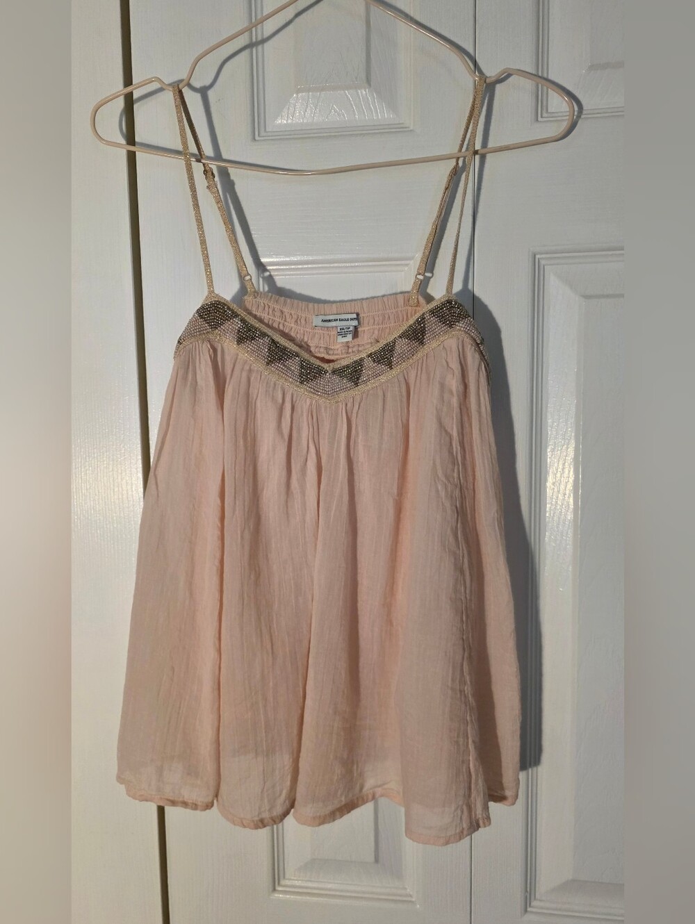 American Eagle Outfitters Blush Pink Beaded Spaghetti-Strap Cami XS